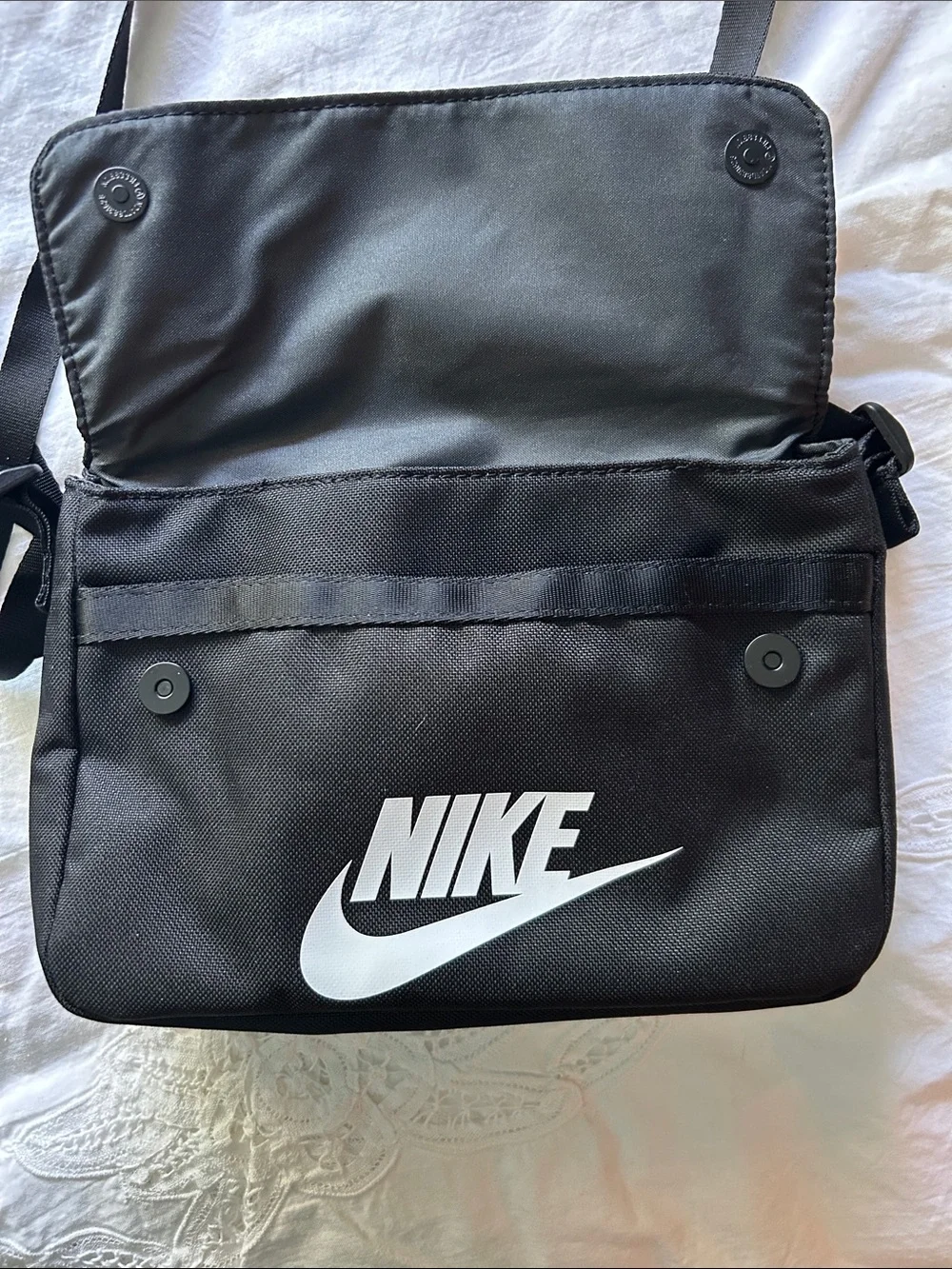 Nike Black Crossbody Shoulder Bag with White Logo